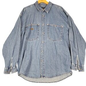 Marc Buchanan Pelle Pelle Denim Button Up‎ Shirt Mens XL Long Sleeve Pocket Logo
